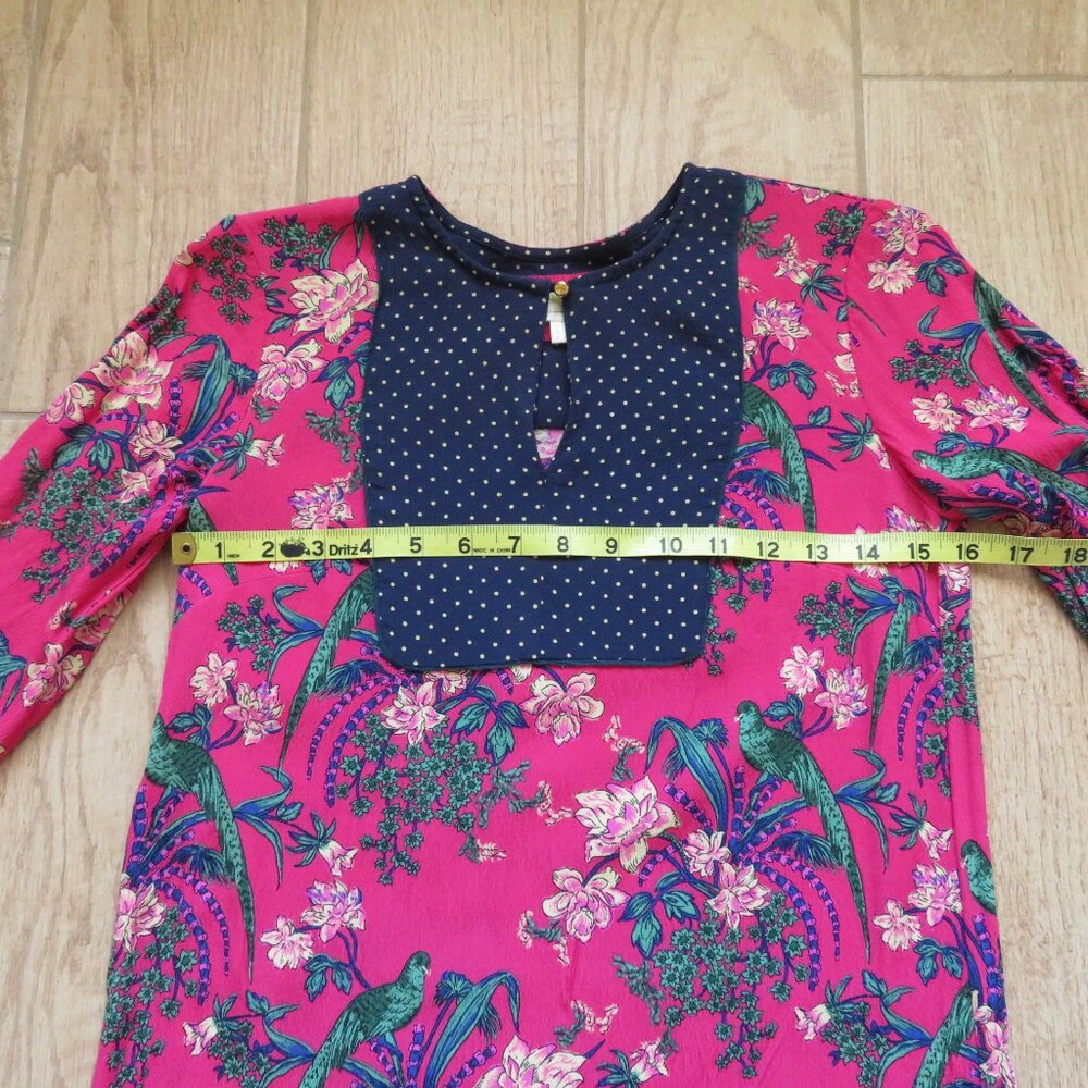 Anthropologie Maeve Floral Pink Bird Tunic Shift Mini Dress Size 2 - Picture 4 of 9